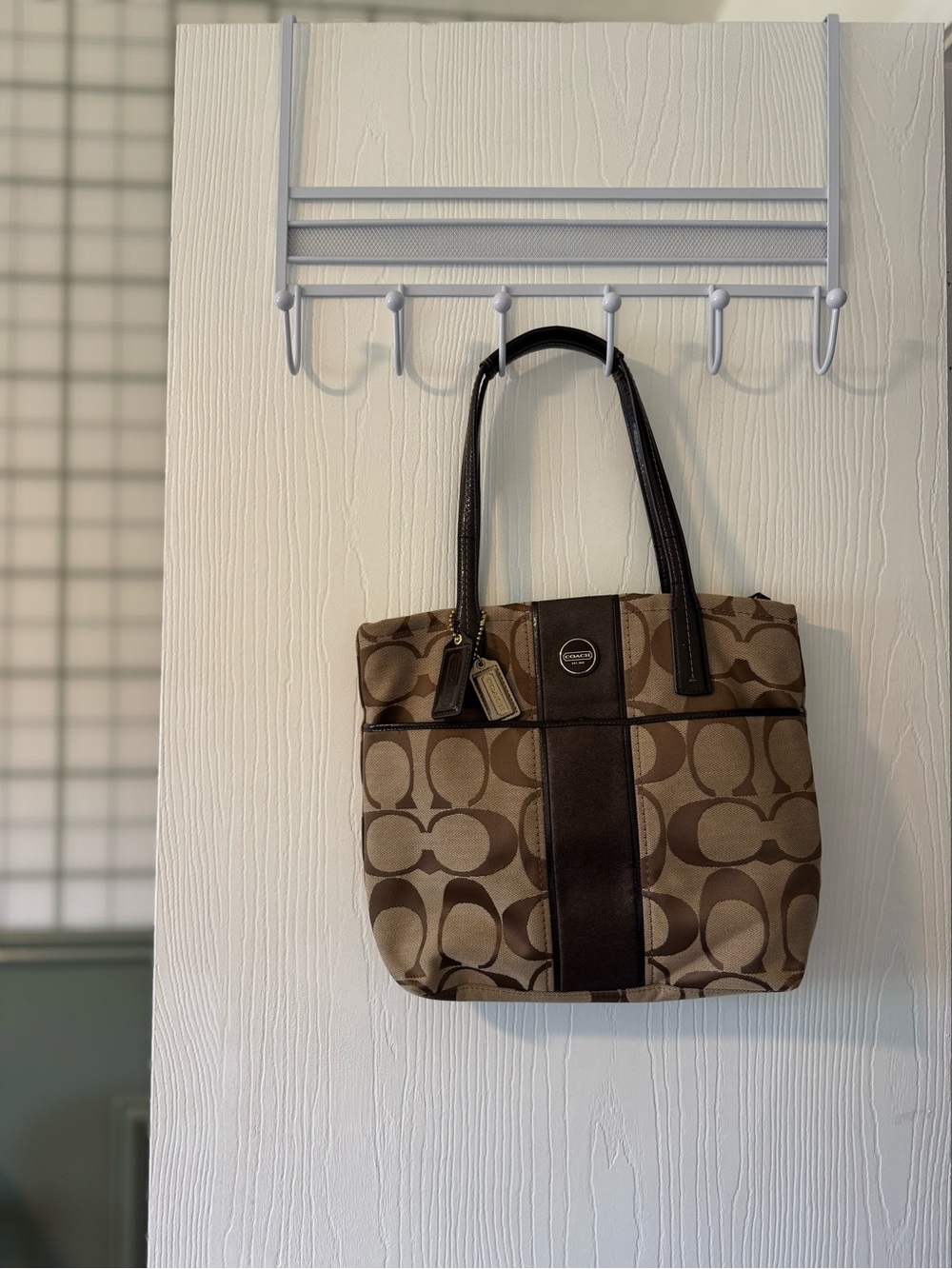 Coach Brown Signature Canvas Tote with Dark Brown Leather Trim